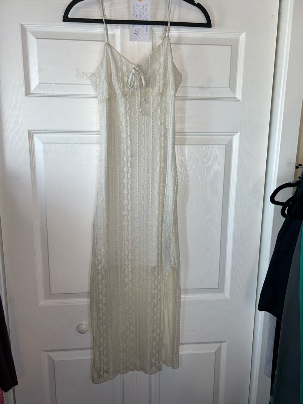 Lace Slip Maxi Dress with Spaghetti Straps — Cream